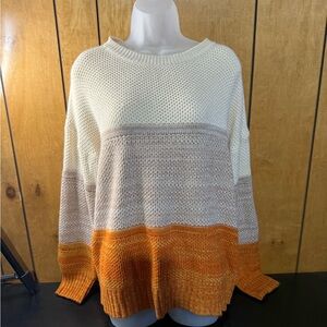 Fashion Colorblock Crewneck Sweater in Cream, Tan & Orange